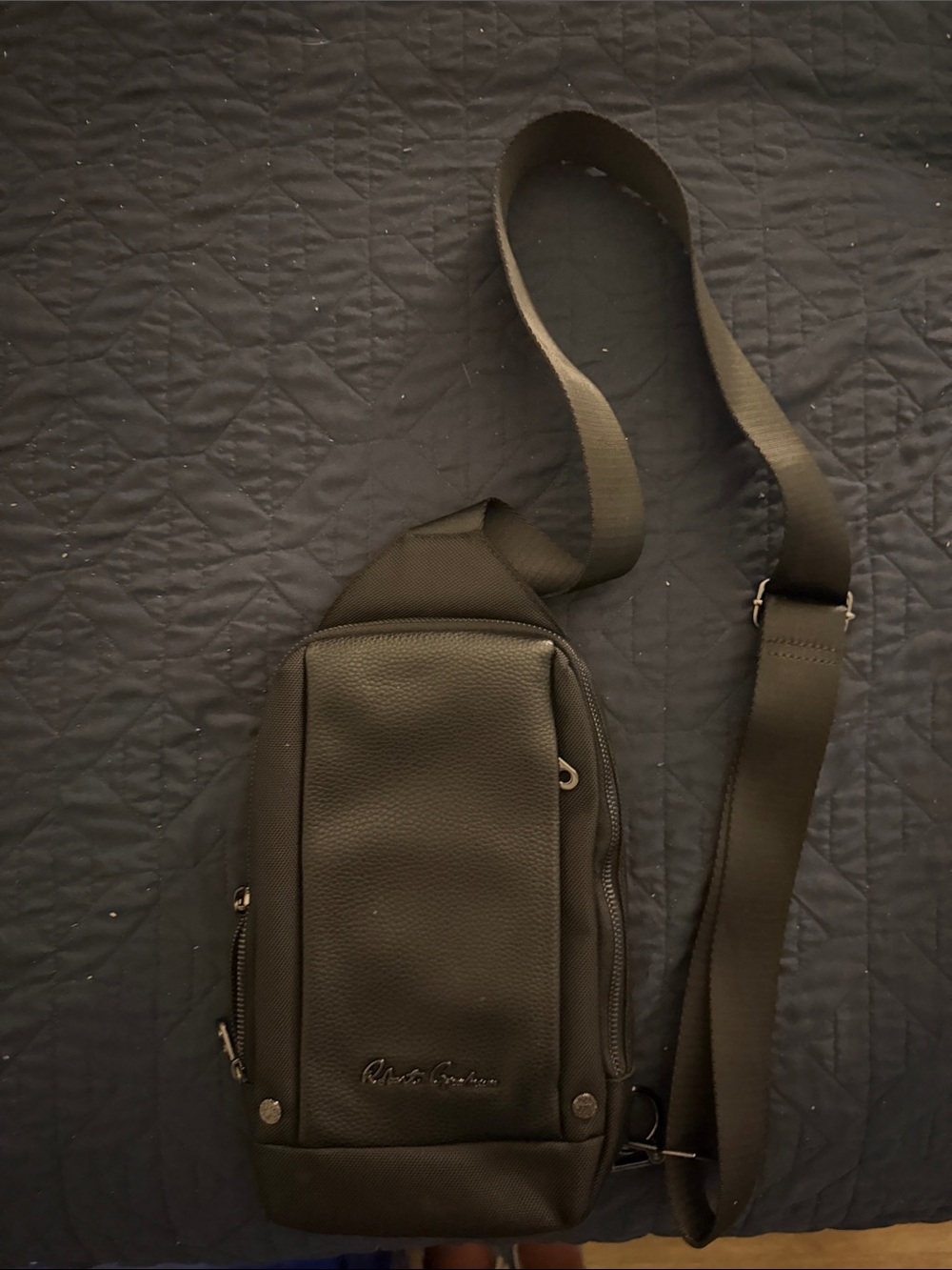 Robert Graham Black Leather Sling Bag for Men